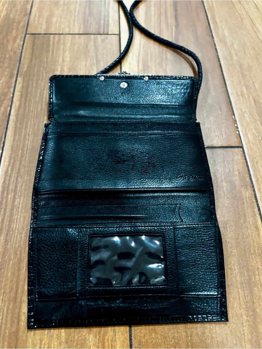 Brighton, Black Leather Crossbody, multiple pockets, preowned